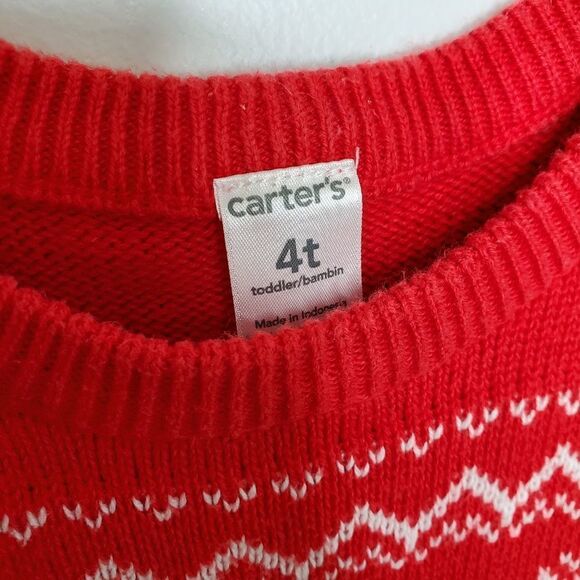 CARTERS red sweater dress‎ short sleeve snowflake cotton 4T - Picture 3 of 5